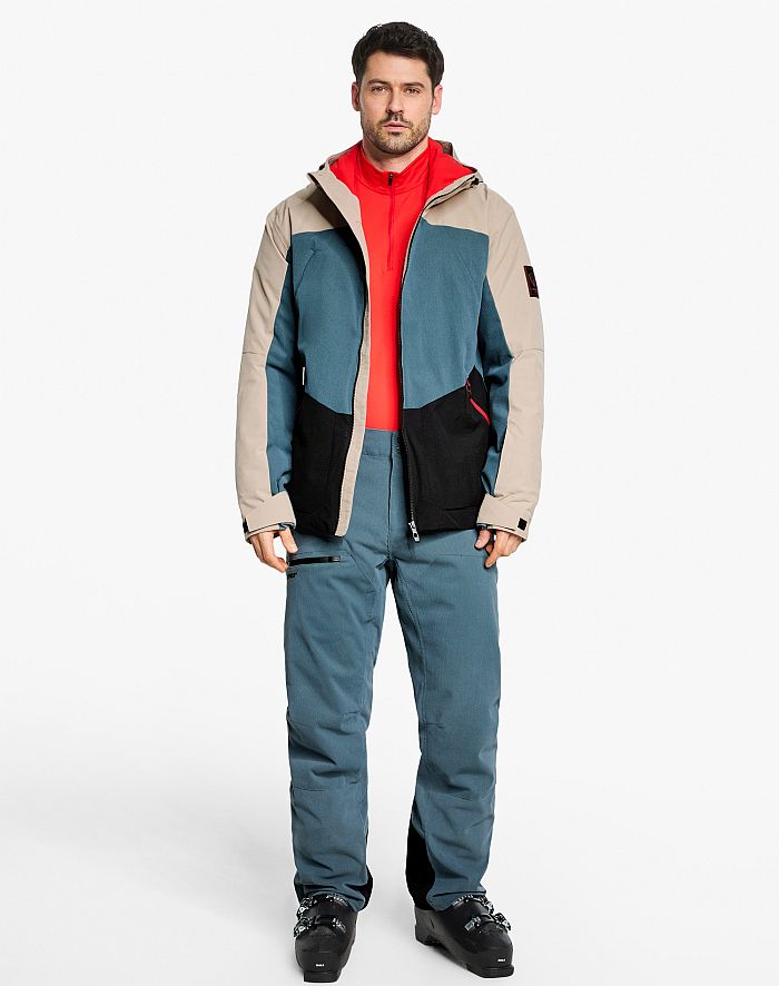 Herren ski-outfit Ziener TOBIN Z Man Iron Sky Cord Black Schwarz Ski Jacket Herren Skijacke TOBIN Blau Beige