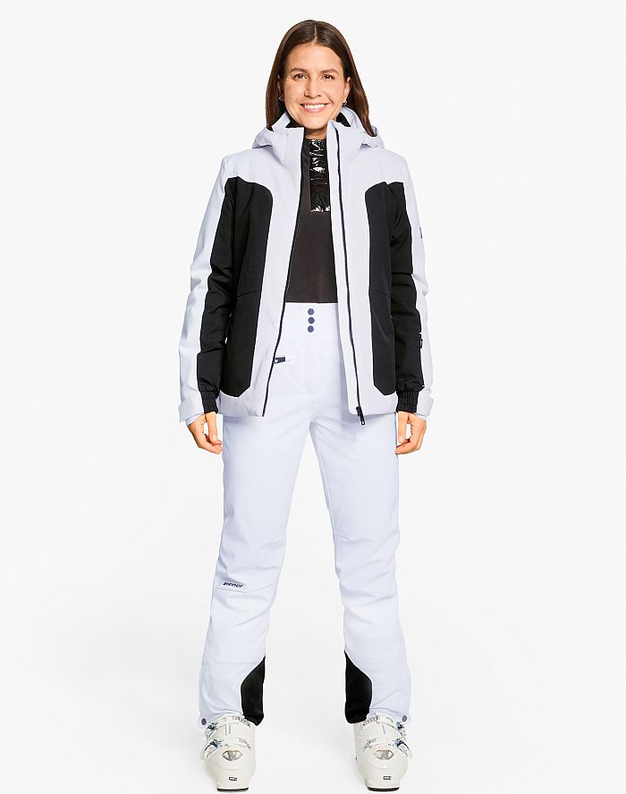 Damen ski-outfit Ziener TARLA Z Lady White Weiss Weiß Ski Jacket Ski Jacket Damen Skijacke Weiss Schwarz Jacke ski
