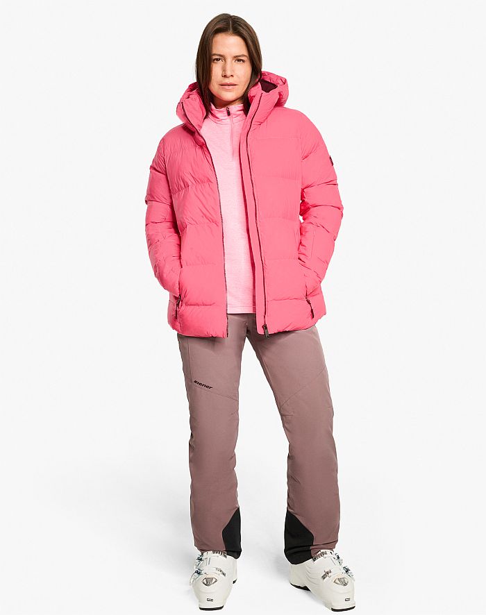 Damen Rosa ski-outfit Ziener TRAVA Z Lady Strawberry Sobert Shine Pink Rosa Ski Jacket Damen Skijacke TRAVA