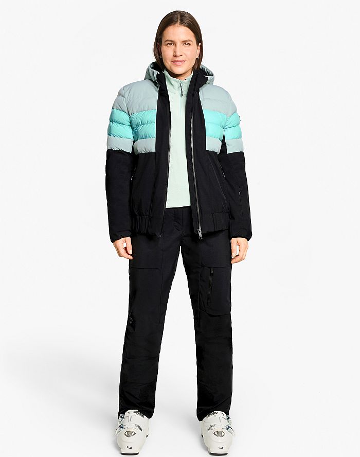 Damen ski-outfit Ziener TINDIA Z Lady Dried Eucalyptus Grun Ski Jacket Ski Jacket TINDIA Damen Skijacke Schwarz Grün