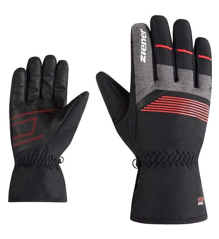 Herren handschuhe Ziener Gevin Z Mann Black Red, Skihandschuhe Ziener Z Gevin Schwarz Rot.